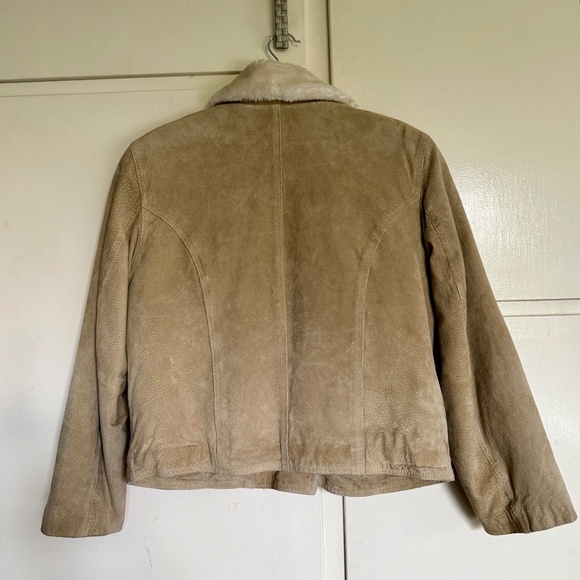 Marsh Landing Tan Suede Leather Jacket Faux Fur Collar Size Medium - Picture 6 of 10